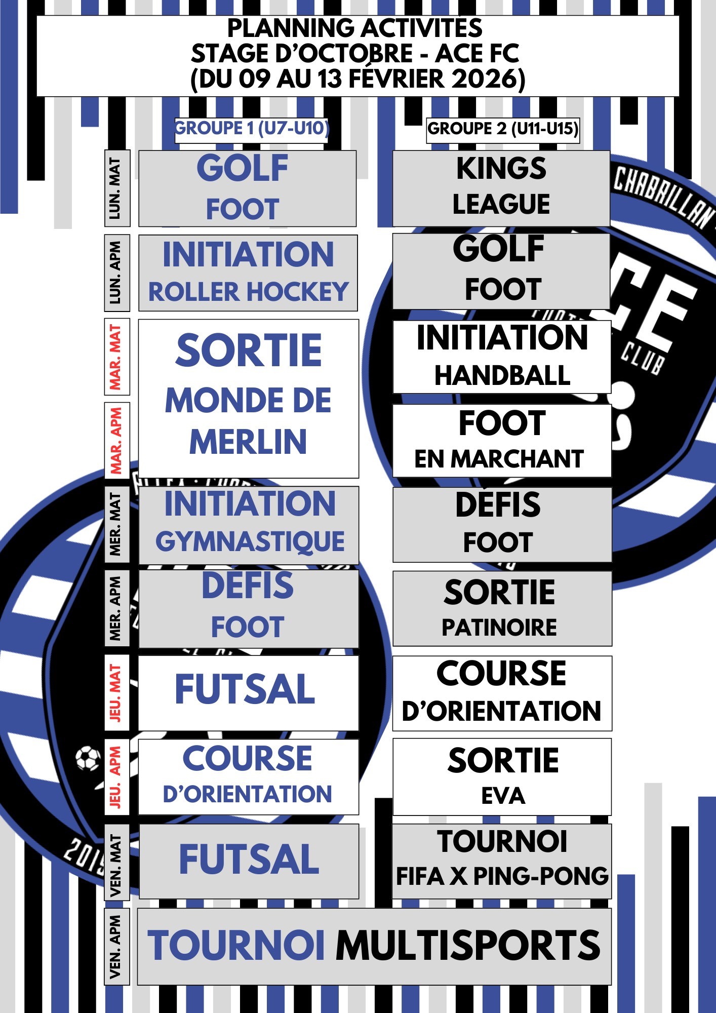 STAGE MULTISPORTS (09 au 13 Février 2026)